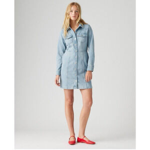 Levi's Womens XL Long Sleeve Flynn Western Denim Dress Boho Cowgirl Pearl Button